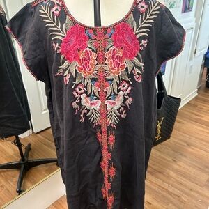 Johnny Was Black and Red Embellished Dress